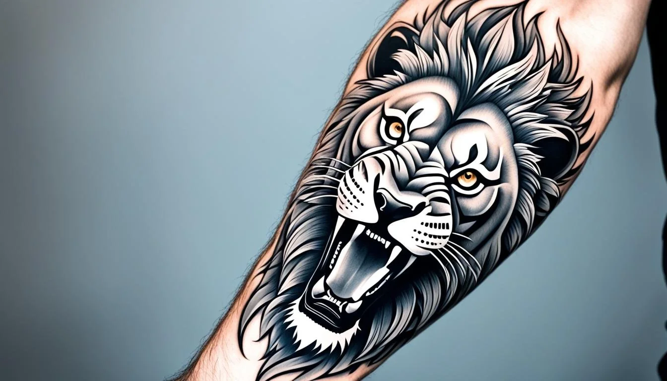 a tattoo of a lion on a person's arm